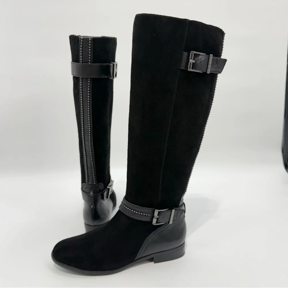 Alex Marie Davian Black Knee High Boots Women’s 9.5M Suede Leather Riding Boots